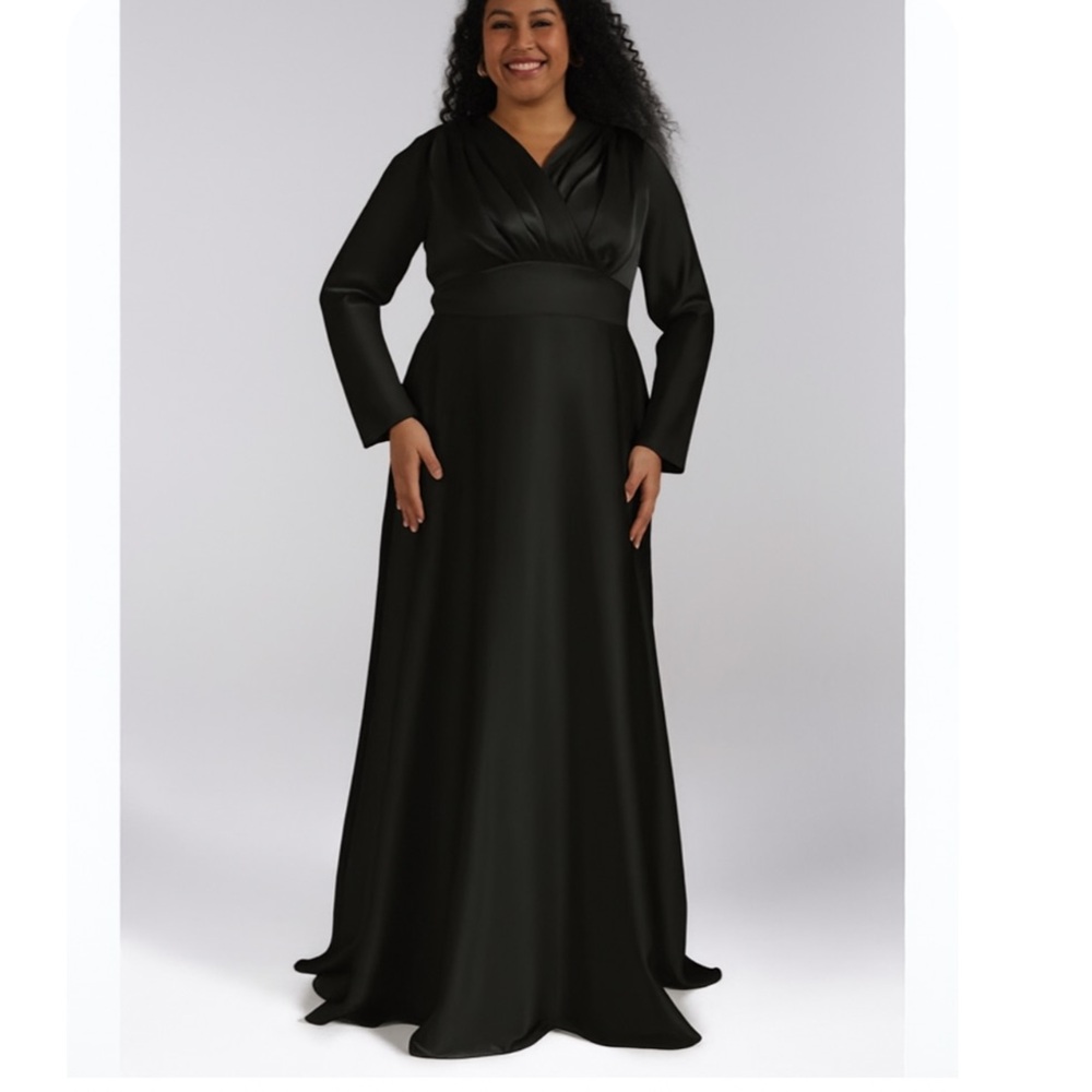 AW . Bridal Elegant Black Women's formal maxi satin Dress size 14